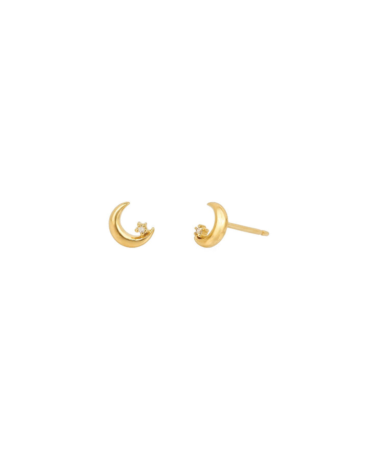 Tashi-Solitaire CZ Moon Studs-Earrings-14k Gold Vermeil, Cubic Zirconia-Blue Ruby Jewellery-Vancouver Canada
