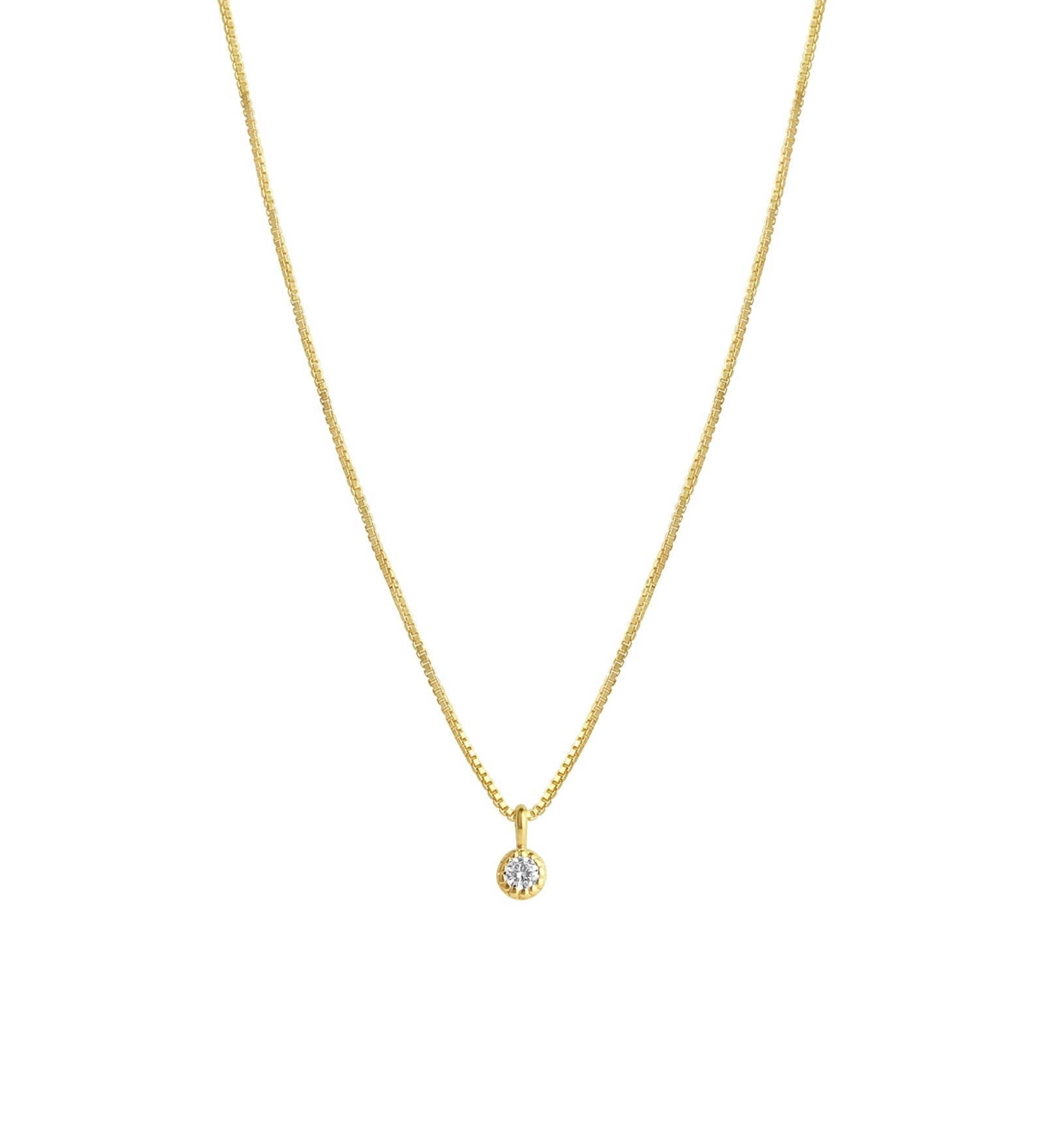 Tashi-Solitaire Dot Necklace-Necklaces-14k Gold Vermeil, Cubic Zirconia-Blue Ruby Jewellery-Vancouver Canada