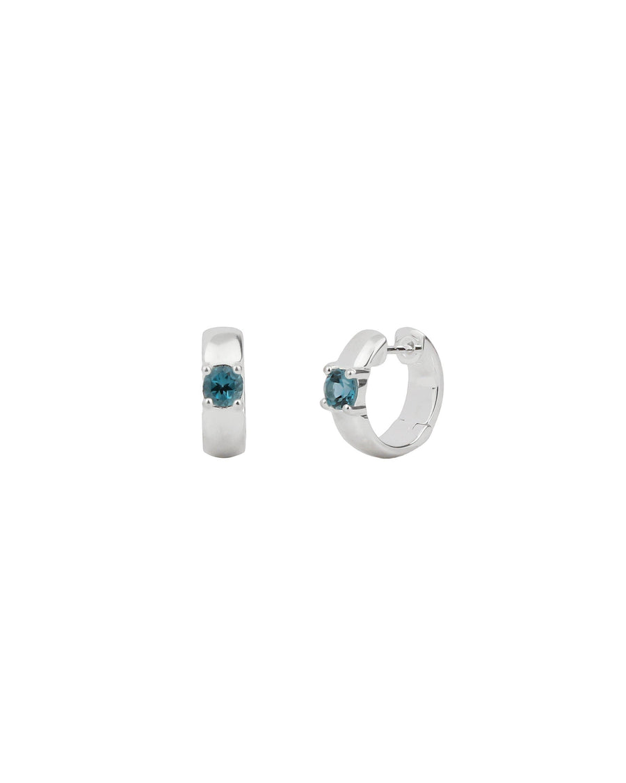 Tashi-Solitaire London Blue Topaz Huggie | 13mm-Earrings-Sterling Silver, London Blue Topaz-Blue Ruby Jewellery-Vancouver Canada
