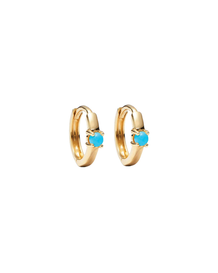 Quiet Icon-Solitaire Turquoise Huggies | 11mm-Earrings-14k Gold Vermeil, Turquoise-Blue Ruby Jewellery-Vancouver Canada