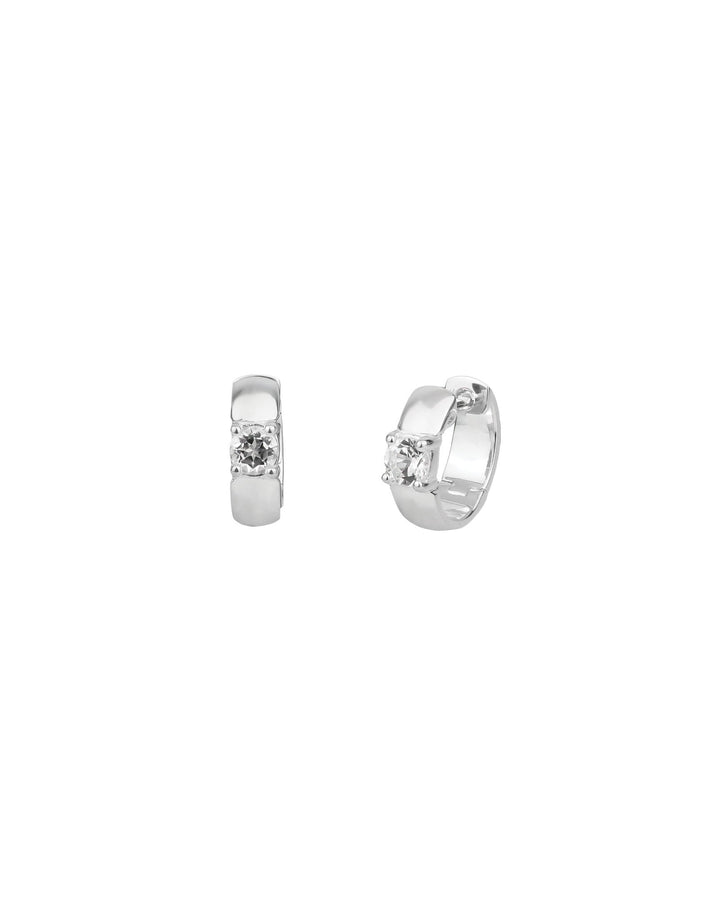 Tashi-Solitaire White Topaz Huggie | 13mm-Earrings-Sterling Silver, White Topaz-Blue Ruby Jewellery-Vancouver Canada