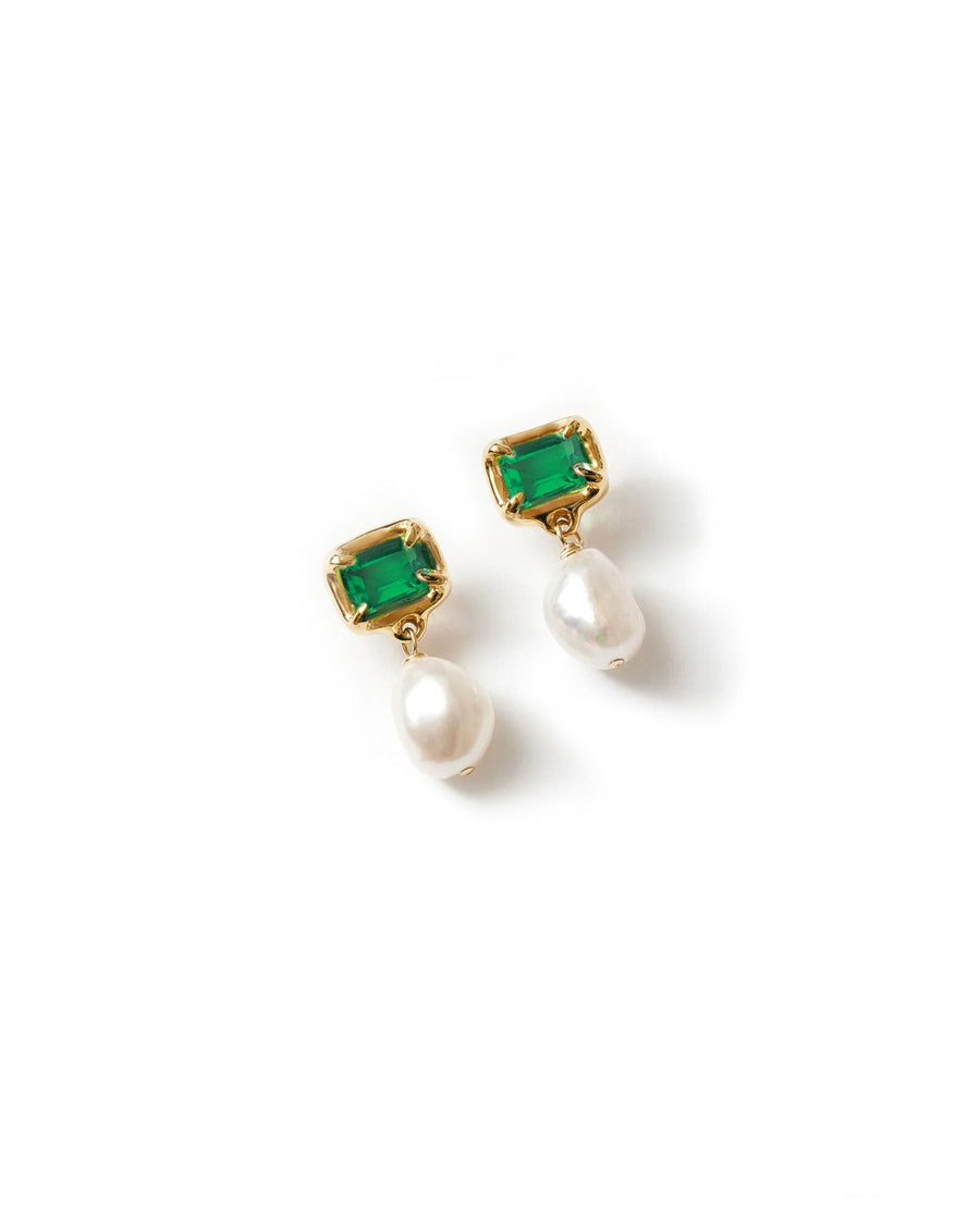 Wolf Circus-Sophie Earrings-Earrings-Gold Plated, Synthetic Green Emerald, Freshwater Pearl-Blue Ruby Jewellery-Vancouver Canada
