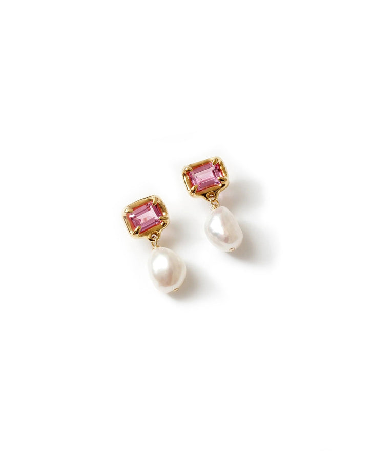 Wolf Circus-Sophie Earrings-Earrings-Gold Plated, Synthetic Pink Sapphire, Freshwater Pearl-Blue Ruby Jewellery-Vancouver Canada