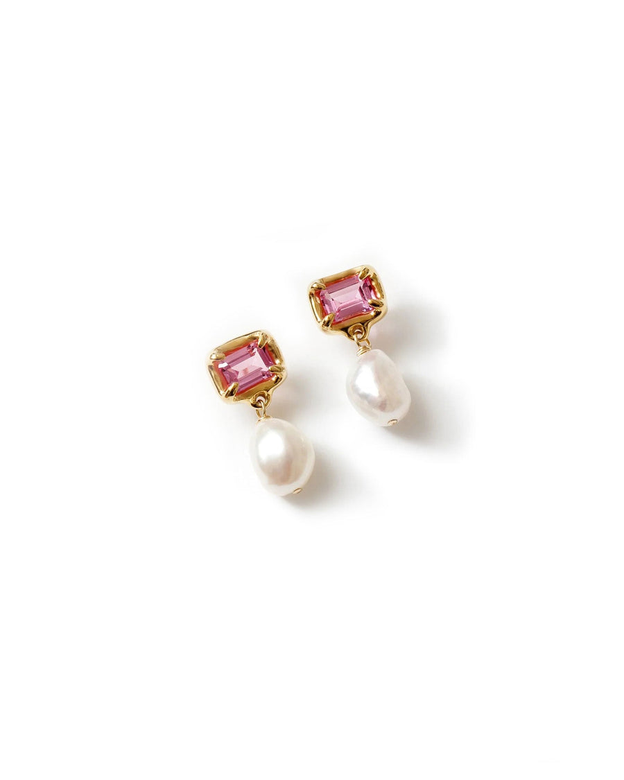 Wolf Circus-Sophie Earrings-Earrings-Gold Plated, Synthetic Pink Sapphire, Freshwater Pearl-Blue Ruby Jewellery-Vancouver Canada