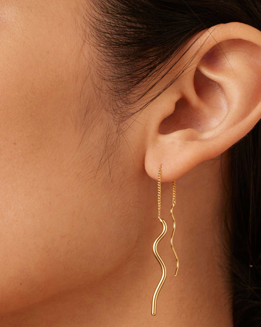 Jenny Bird-Squiggle Threaders-Earrings-14k Gold Plated-Blue Ruby Jewellery-Vancouver Canada