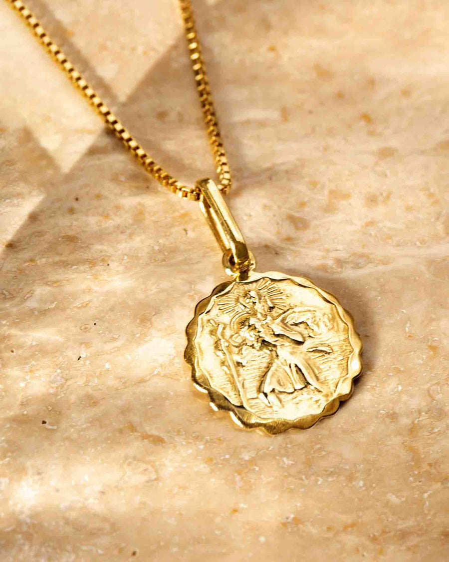 Leah Alexandra Fine-St Christopher Necklace-Necklaces-9k Yellow Gold, 10k Yellow Gold-Blue Ruby Jewellery-Vancouver Canada
