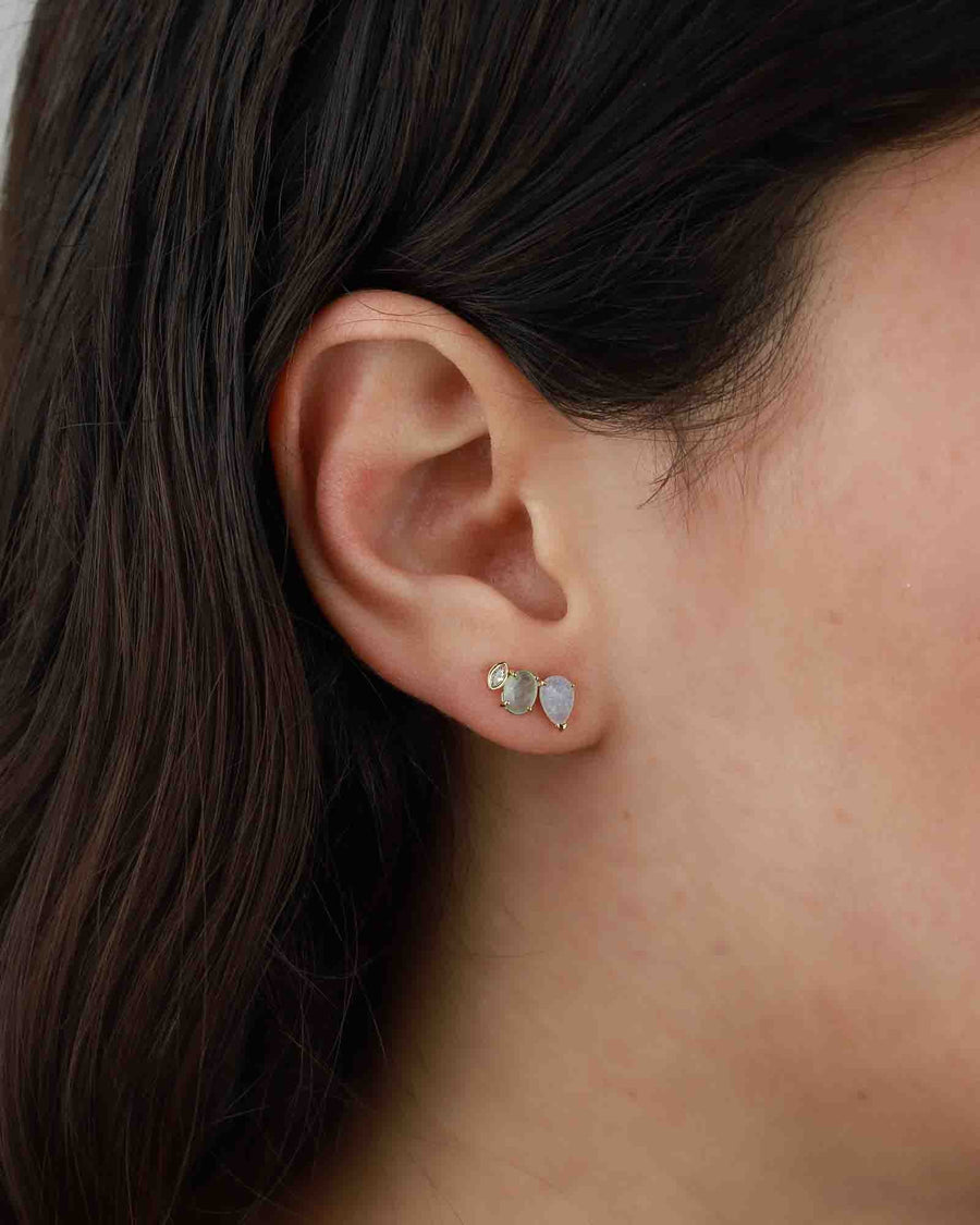 Tai-Stacked Aqua Stone Climbers-Earrings-Gold Plated, Blue Rock Crystal, Cubic Zirconia-Blue Ruby Jewellery-Vancouver Canada