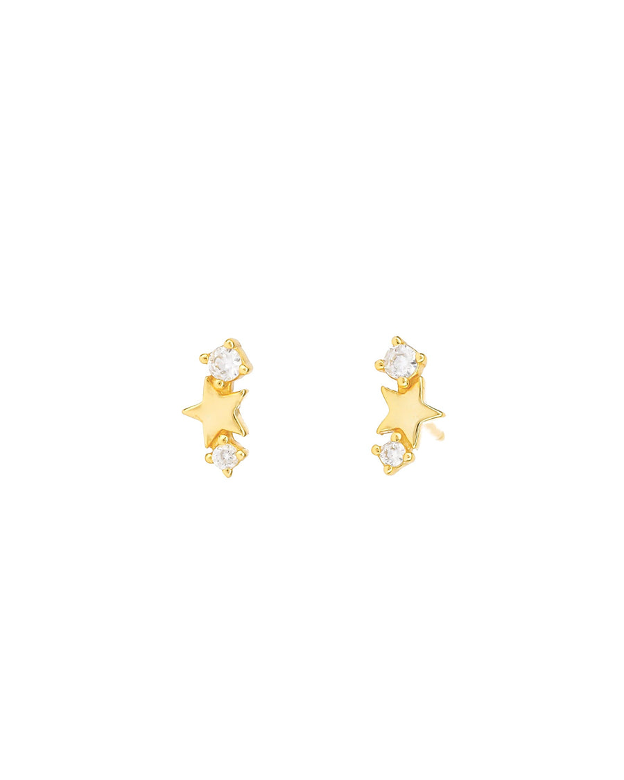 Quiet Icon-Star Double CZ Stud-Earrings-14k Gold Vermeil, Cubic Zirconia-Blue Ruby Jewellery-Vancouver Canada