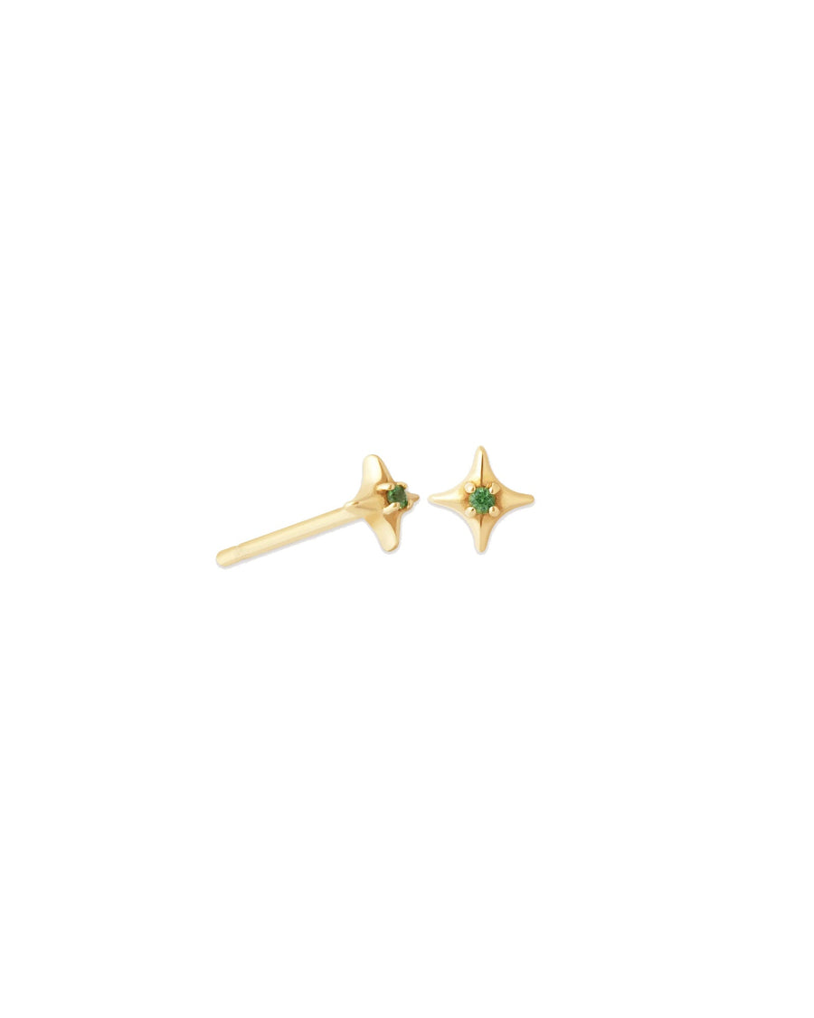 Quiet Icon-Star Emerald CZ Stud-Earrings-14k Gold Vermeil, Cubic Zirconia-Blue Ruby Jewellery-Vancouver Canada