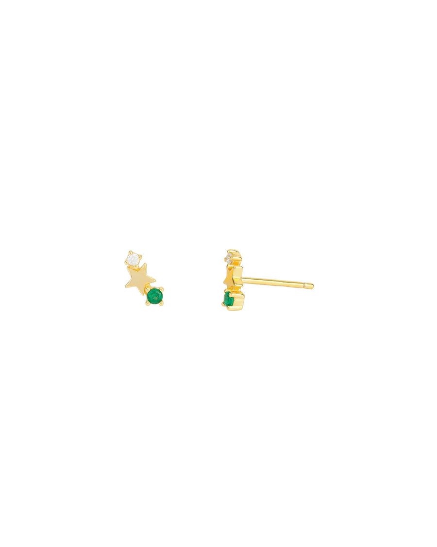 Quiet Icon-Star Emerald + CZ Stud-Earrings-14k Gold Vermeil, Cubic Zirconia-Blue Ruby Jewellery-Vancouver Canada