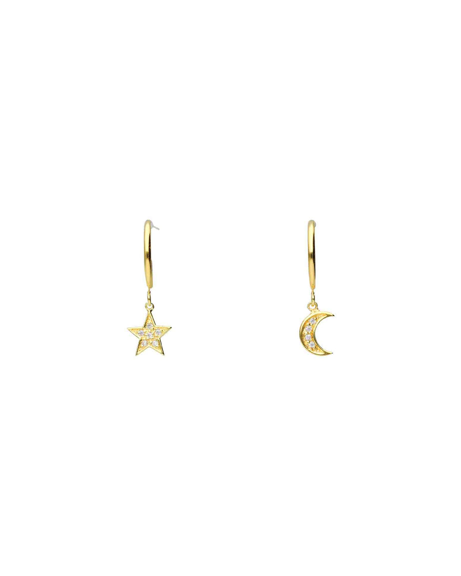 Tashi-Star + Moon Charm Hoops-Earrings-14k Gold Vermeil, Cubic Zirconia-Star & Moon-Blue Ruby Jewellery-Vancouver Canada