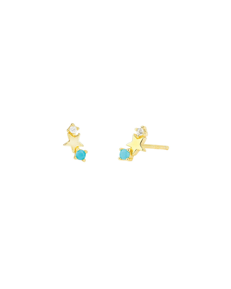 Quiet Icon-Star Turquoise + CZ Stud-Earrings-14k Gold Vermeil, Cubic Zirconia-Blue Ruby Jewellery-Vancouver Canada