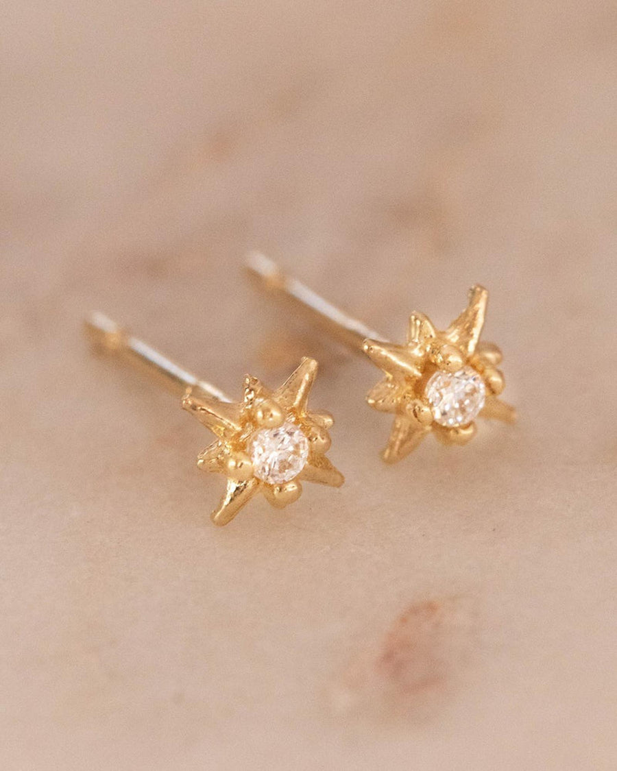 Leah Alexandra Fine-Starburst Studs-Earrings-10k Yellow Gold, Cubic Zirconia-Blue Ruby Jewellery-Vancouver Canada