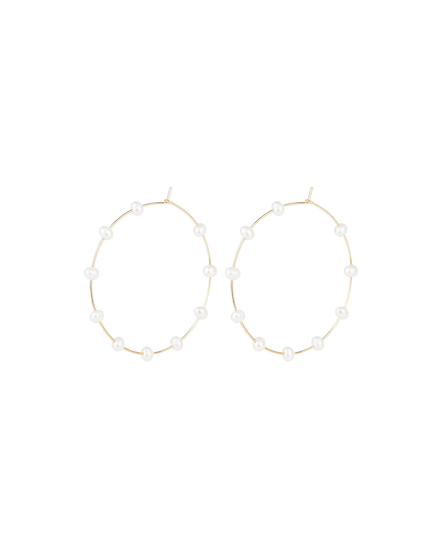 Poppy Rose-Station Pearl Hoop | 45mm-Earrings-14k Gold Filled, White Pearl-Blue Ruby Jewellery-Vancouver Canada