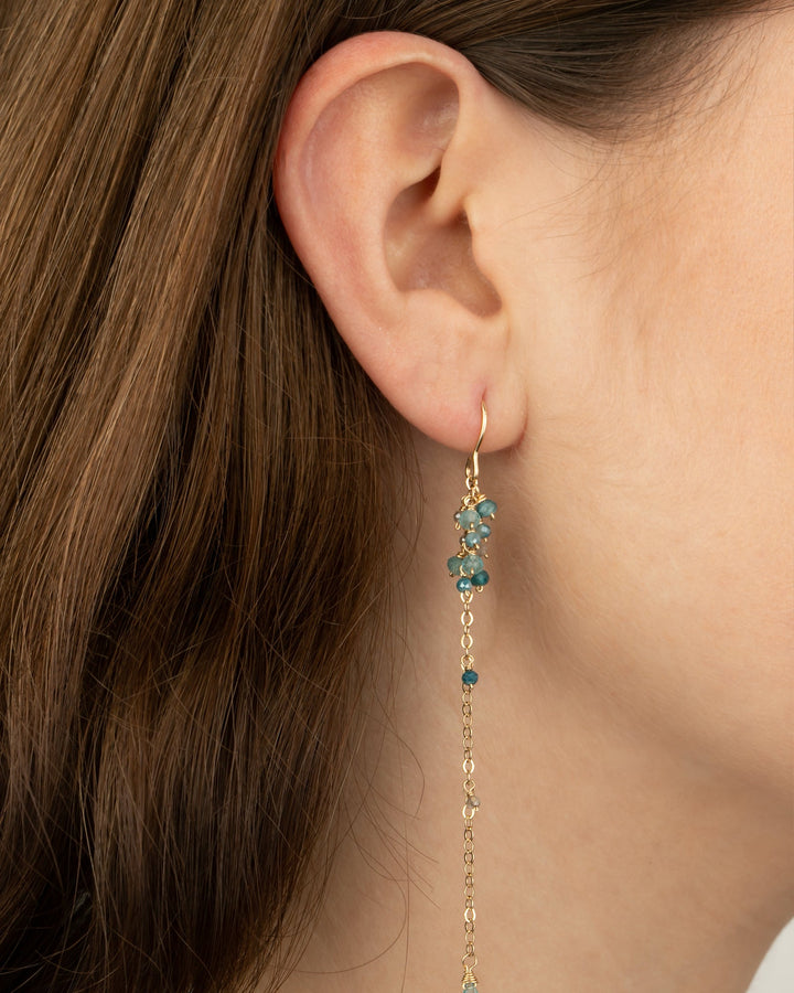 Gem Jar-Stone Cluster Chain Drop Hooks-Earrings-14k Gold Filled, Apatite-Blue Ruby Jewellery-Vancouver Canada