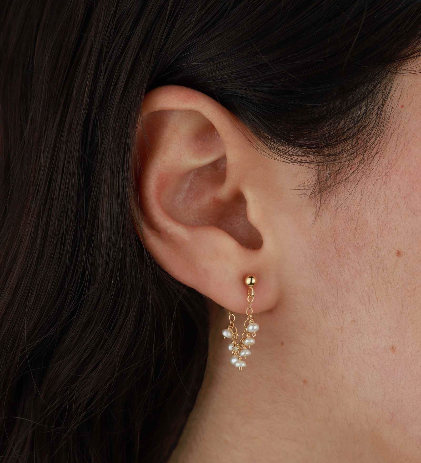 Poppy Rose-Stone Cluster Loop Studs-Earrings-14k Gold-fill, Freshwater Pearl-Blue Ruby Jewellery-Vancouver Canada