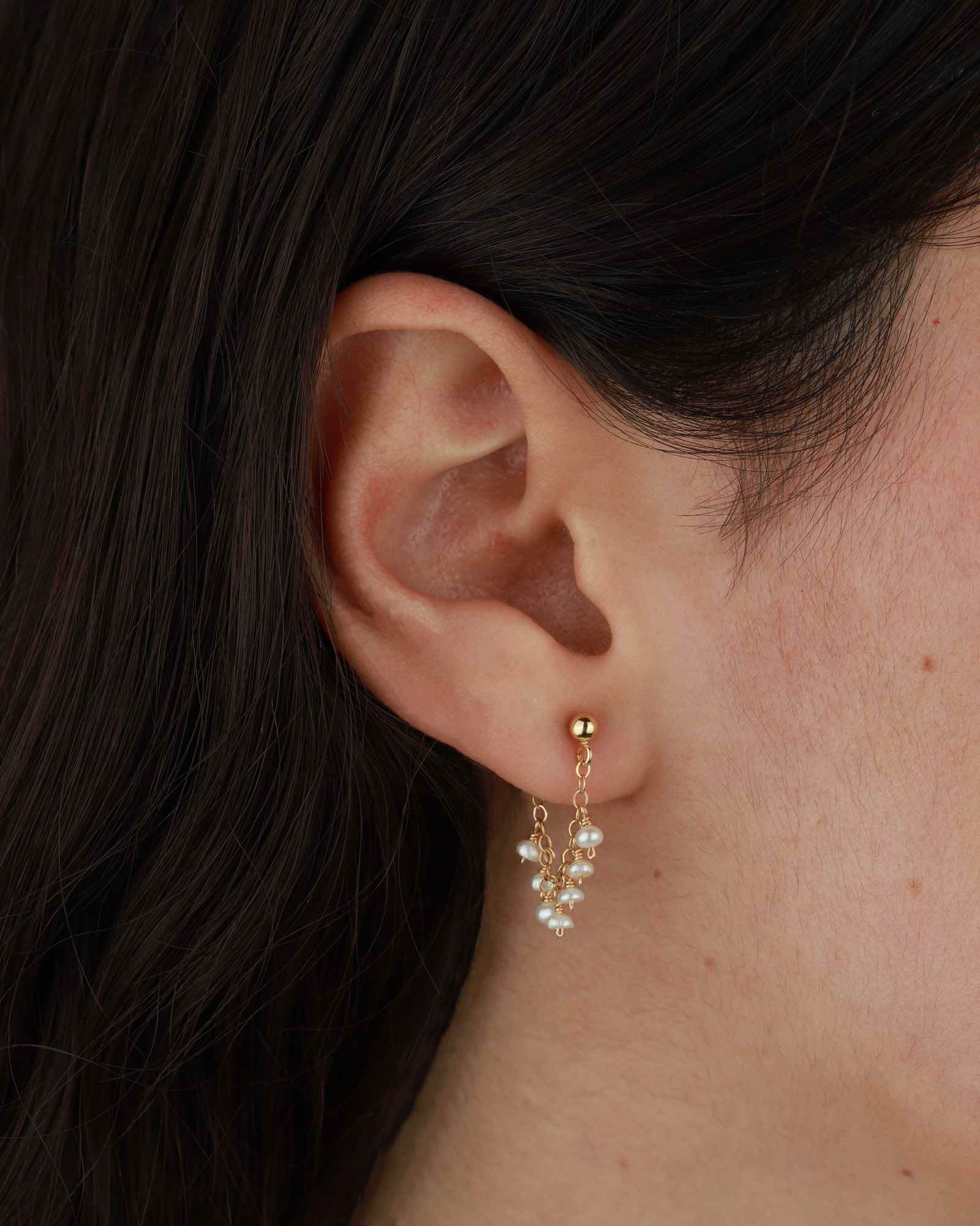 Poppy Rose-Stone Cluster Loop Studs-Earrings-14k Gold-fill, Freshwater Pearl-Blue Ruby Jewellery-Vancouver Canada