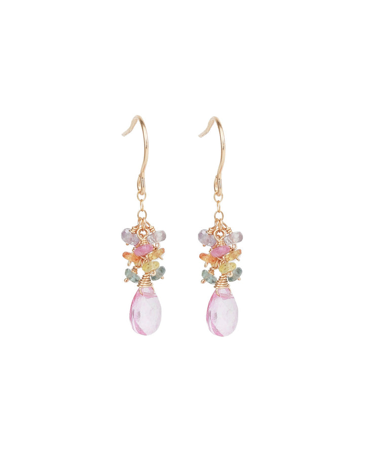 Gem Jar-Stone Drop Cluster Hooks-Earrings-14k Gold Filled-Pink Topaz-Blue Ruby Jewellery-Vancouver Canada