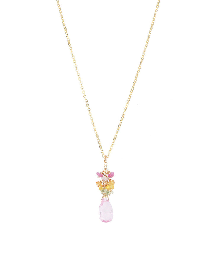 Gem Jar-Stone Drop Cluster Necklace-Necklaces-14k Gold Filled-Pink Topaz-Blue Ruby Jewellery-Vancouver Canada