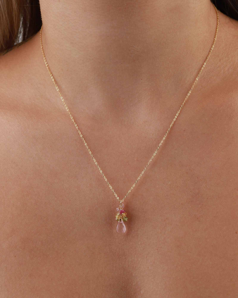 Stone Drop Cluster Necklace 14k Gold Filled, Pink Topaz