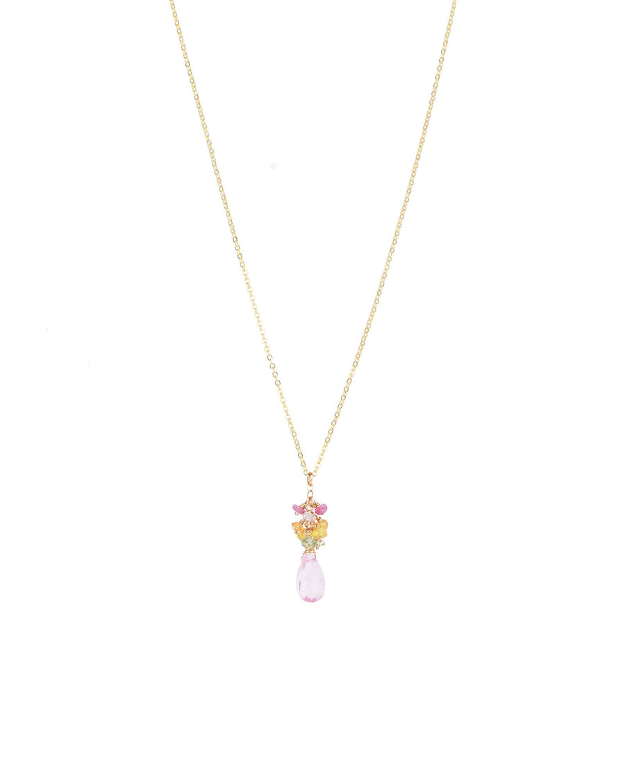 Stone Drop Cluster Necklace 14k Gold Filled, Pink Topaz