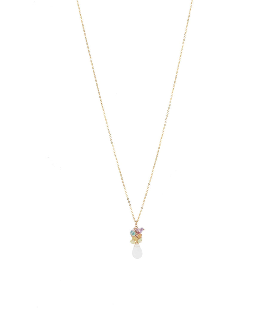 Stone Drop Cluster Necklace 14k Gold Filled, Rainbow Moonstone
