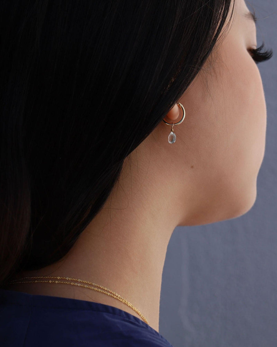 Cause We Care-Stone Drop Huggies-Earrings-14k Gold-fill, Blue Topaz-Blue Ruby Jewellery-Vancouver Canada
