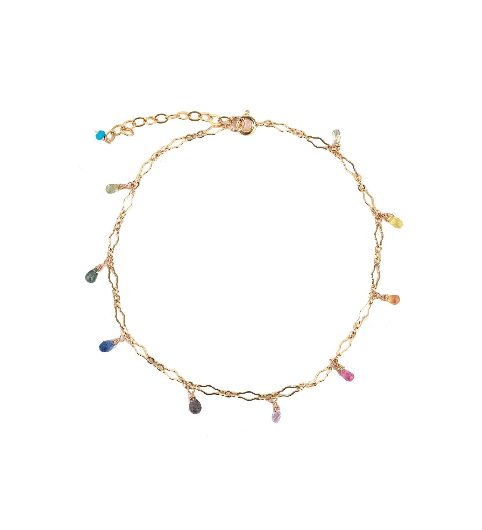 Gem Jar-Stone Drop Krinkle Chain Anklet-Anklets-14k Gold Filled, Multi-Blue Ruby Jewellery-Vancouver Canada