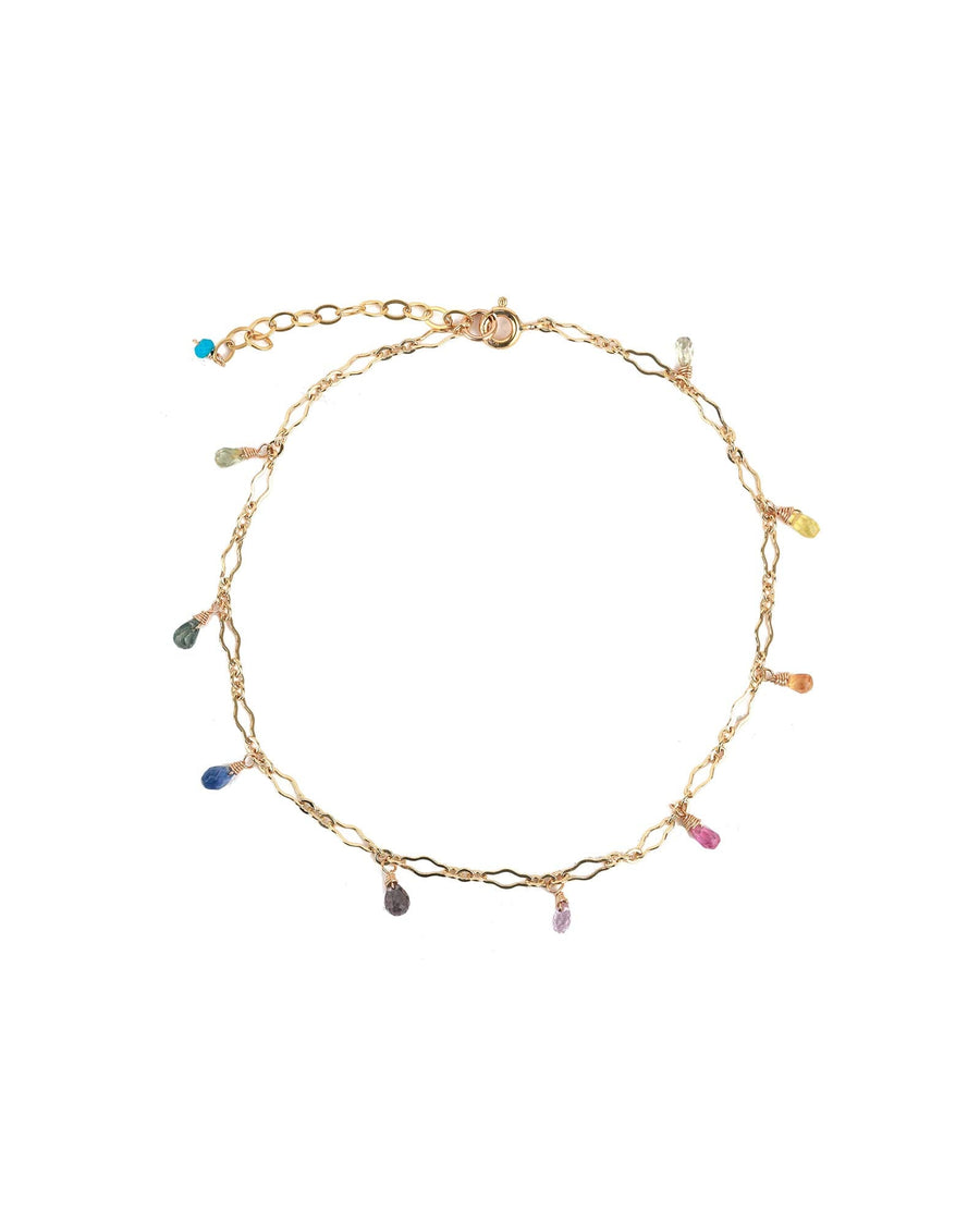 Gem Jar-Stone Drop Krinkle Chain Anklet-Anklets-14k Gold Filled, Multi-Blue Ruby Jewellery-Vancouver Canada