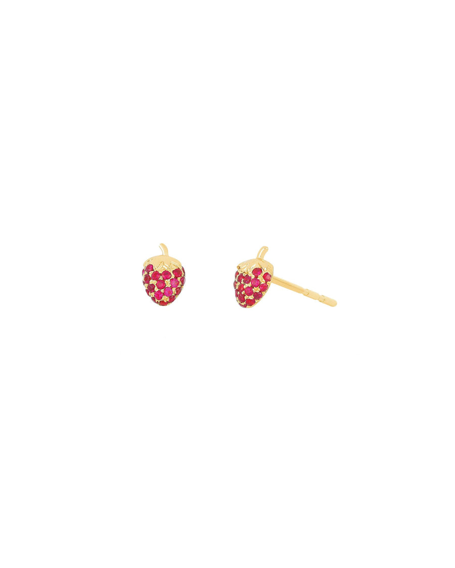 Quiet Icon-Strawberry Pave Stud-Earrings-14k Gold Vermeil, Cubic Zirconia-Blue Ruby Jewellery-Vancouver Canada