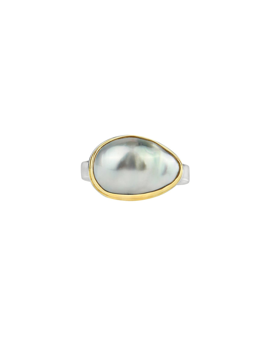 Jamie Joseph-Tahitian Pearl Ring-Rings-14k Yellow Gold, Sterling Silver, Grey Pearl-7.25-Blue Ruby Jewellery-Vancouver Canada