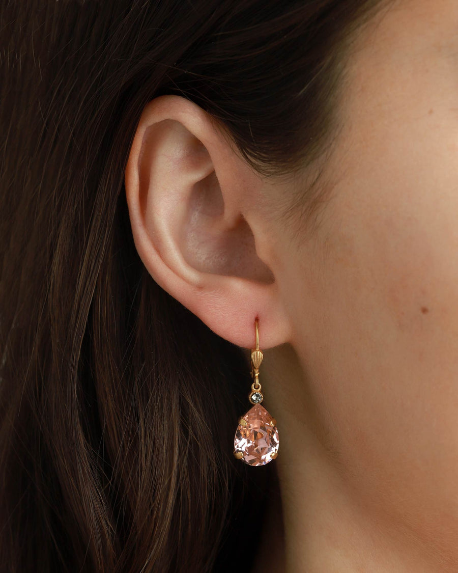La Vie Parisienne-Teardrop Crystal Hooks-Earrings-14k Gold Plated, Blush Crystal-Blue Ruby Jewellery-Vancouver Canada