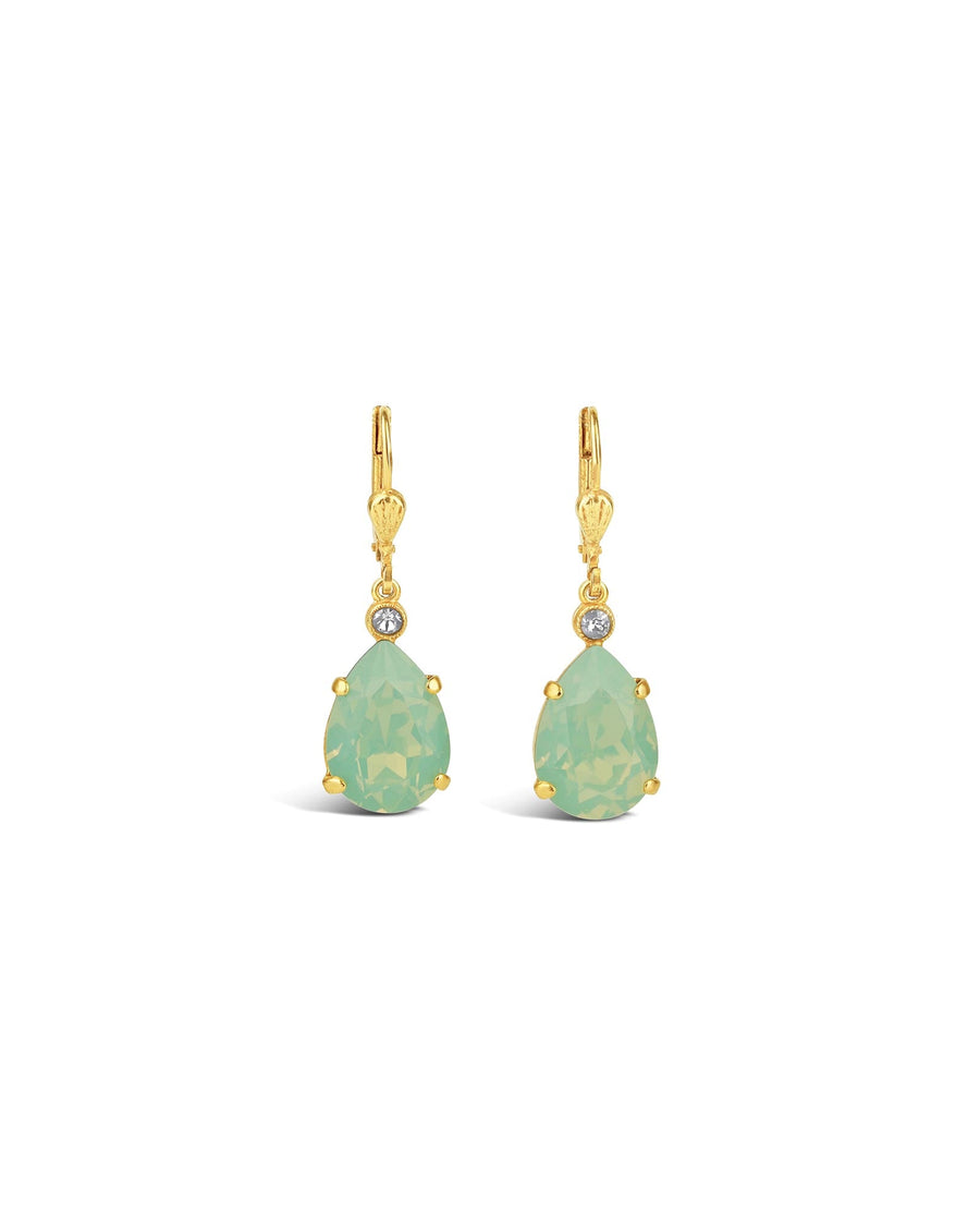 La Vie Parisienne-Teardrop Crystal Hooks-Earrings-14k Gold Plated, Sea Opal Crystal-Blue Ruby Jewellery-Vancouver Canada