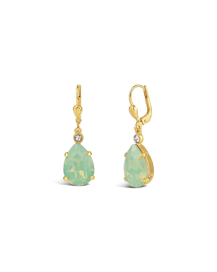 La Vie Parisienne-Teardrop Crystal Hooks-Earrings-14k Gold Plated, Sea Opal Crystal-Blue Ruby Jewellery-Vancouver Canada