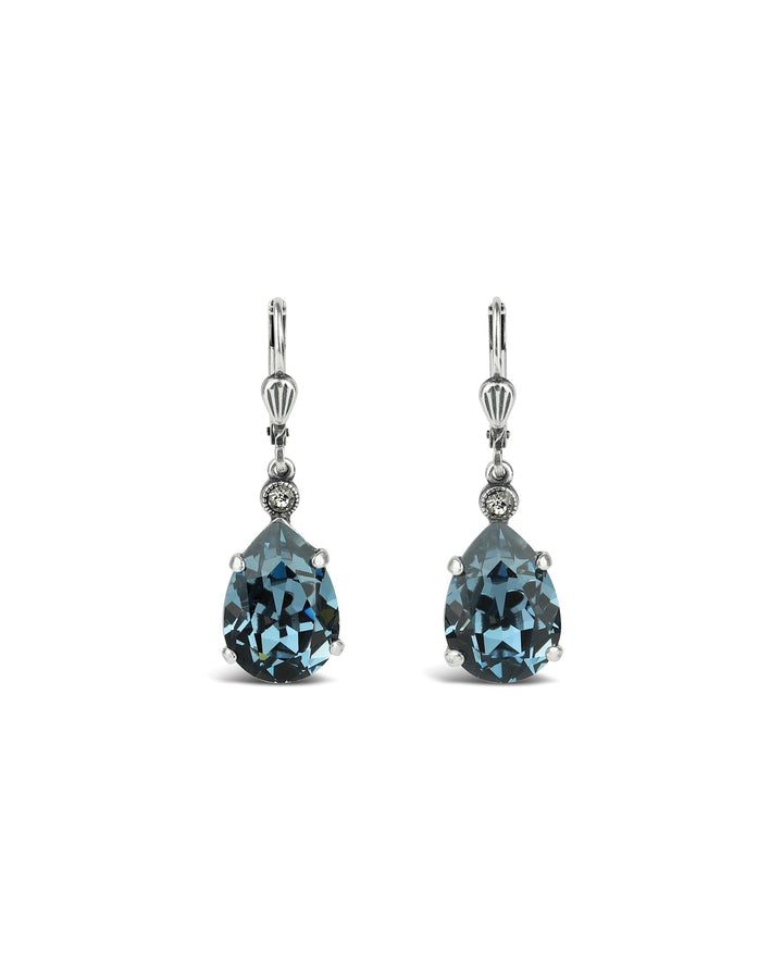 La Vie Parisienne-Teardrop Crystal Hooks-Earrings-Sterling Silver Plated, Midnite Crystal-Blue Ruby Jewellery-Vancouver Canada