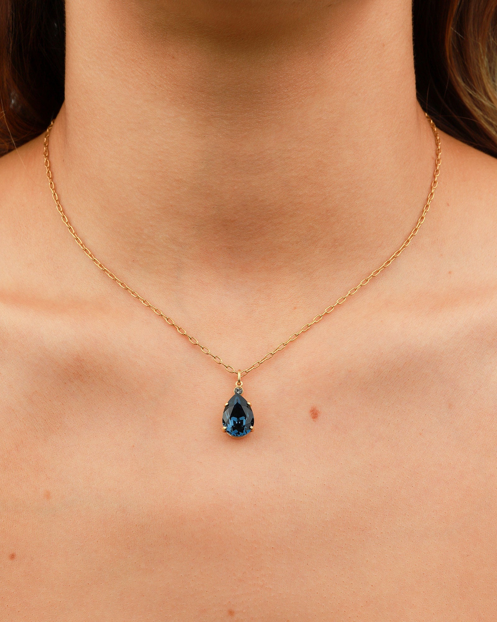 La Vie Parisienne-Teardrop Crystal Necklace-Necklaces-14k Gold Plated, Midnite Crystal-Blue Ruby Jewellery-Vancouver Canada