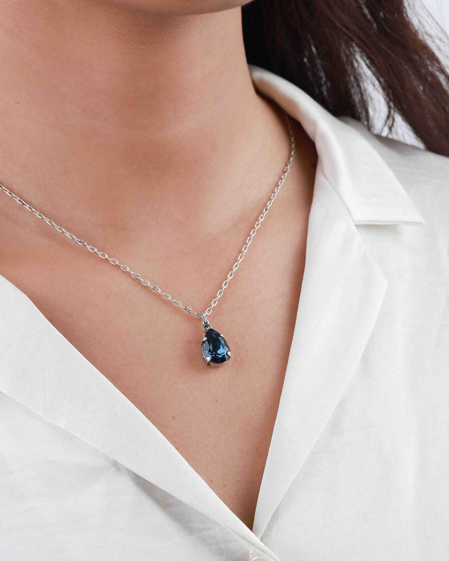 La Vie Parisienne-Teardrop Crystal Necklace-Necklaces-Sterling Silver Plated, Midnite Crystal-Blue Ruby Jewellery-Vancouver Canada