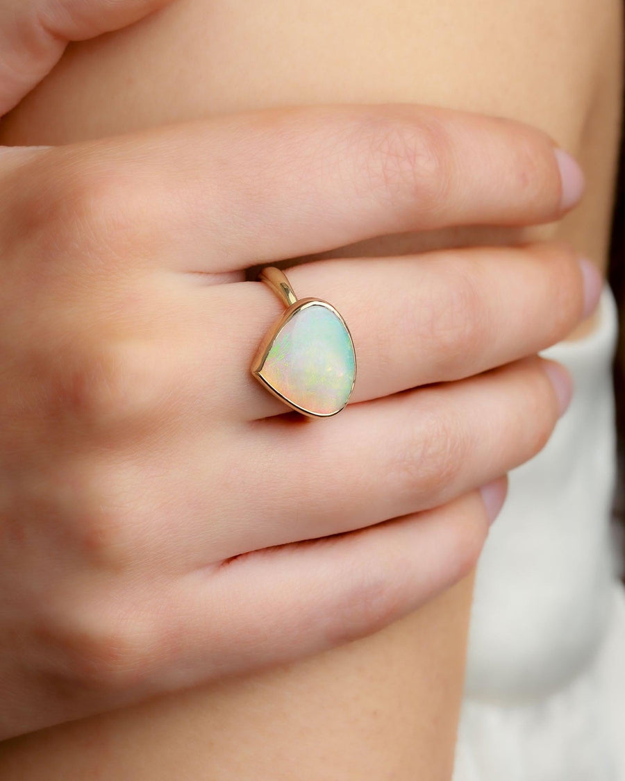 Emily Amey-Teardrop Opal Ring-Rings-14k Yellow Gold, Opal-7-Blue Ruby Jewellery-Vancouver Canada