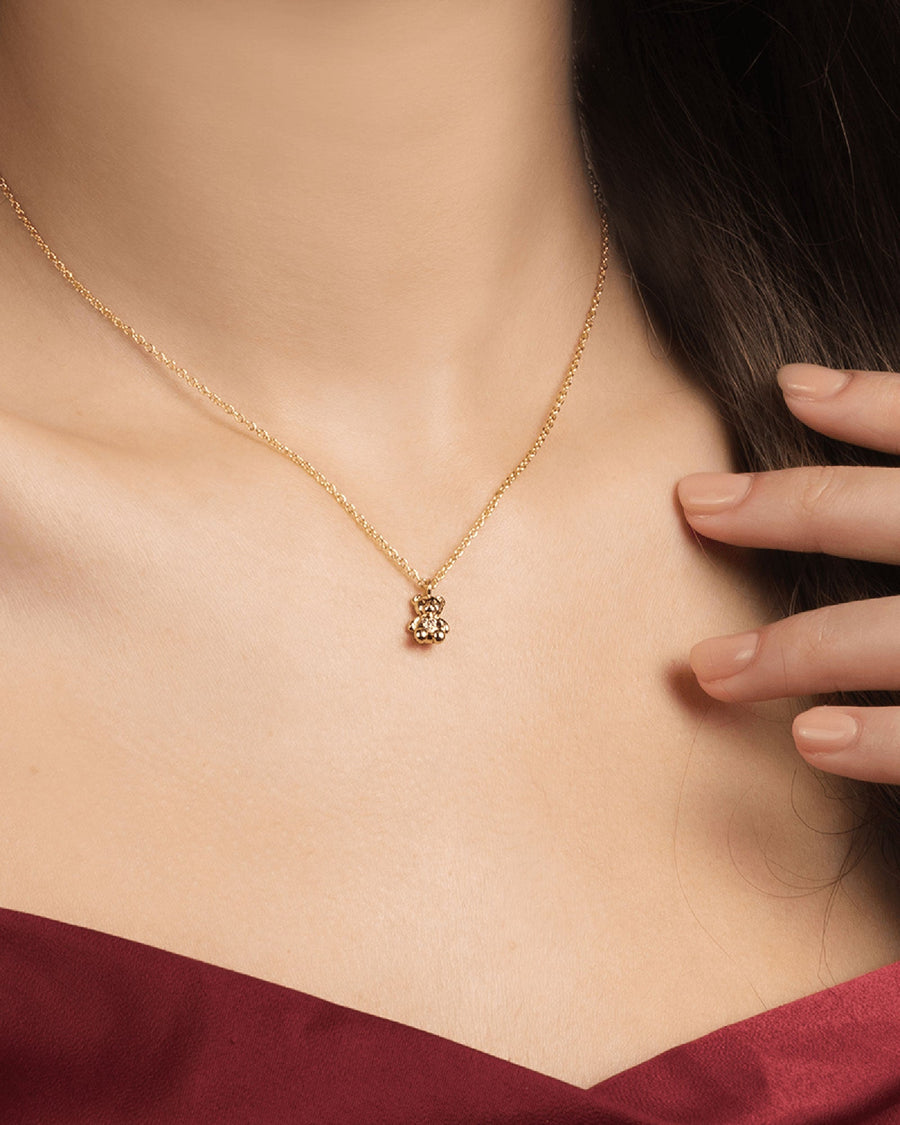 Quiet Icon-Teddy Bear CZ Heart Necklace-Necklaces-14k Gold Vermeil, Cubic Zirconia-Blue Ruby Jewellery-Vancouver Canada