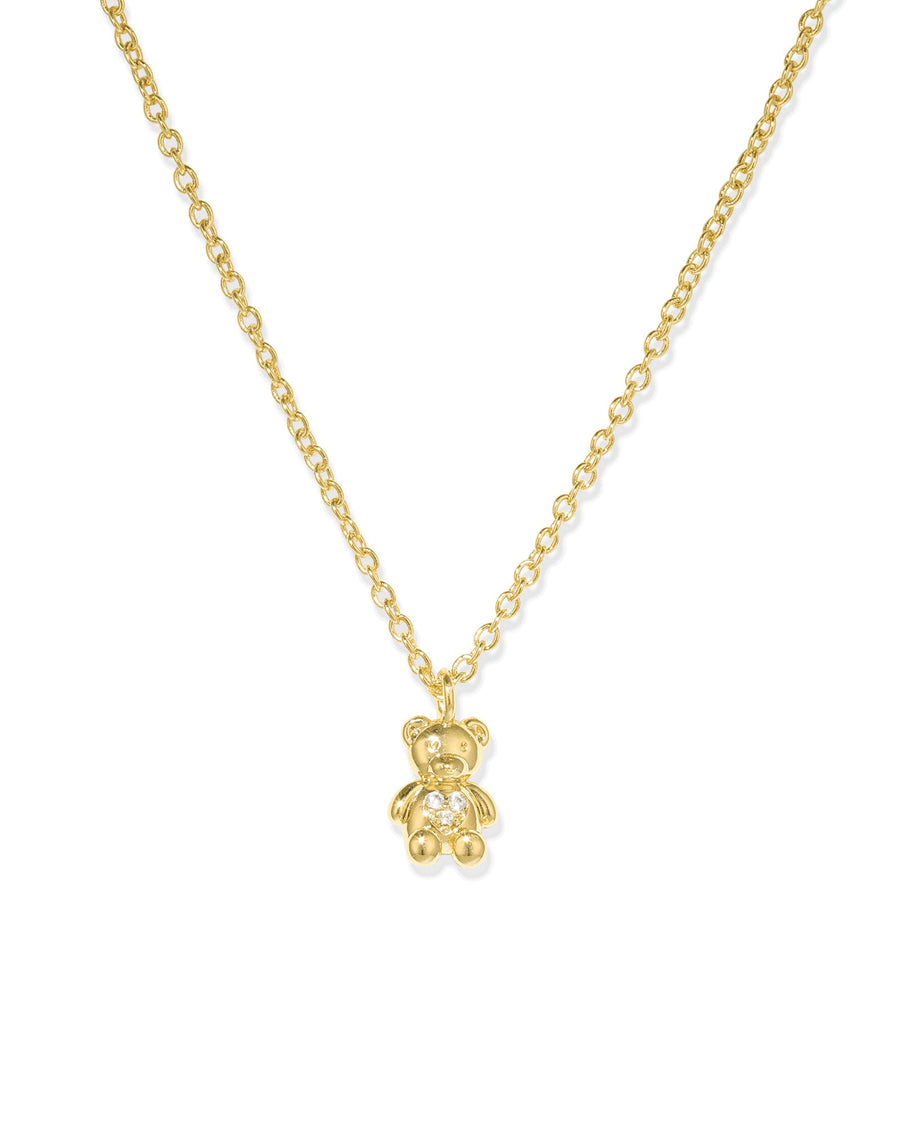 Quiet Icon-Teddy Bear CZ Heart Necklace-Necklaces-14k Gold Vermeil, Cubic Zirconia-Blue Ruby Jewellery-Vancouver Canada