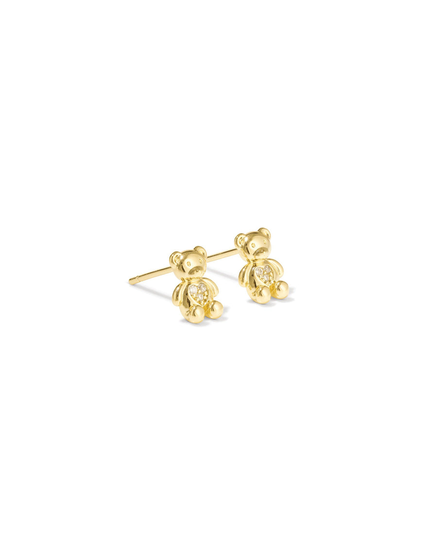 Quiet Icon-Teddy Bear CZ Heart Stud-Earrings-14k Gold Vermeil, Cubic Zirconia-Blue Ruby Jewellery-Vancouver Canada