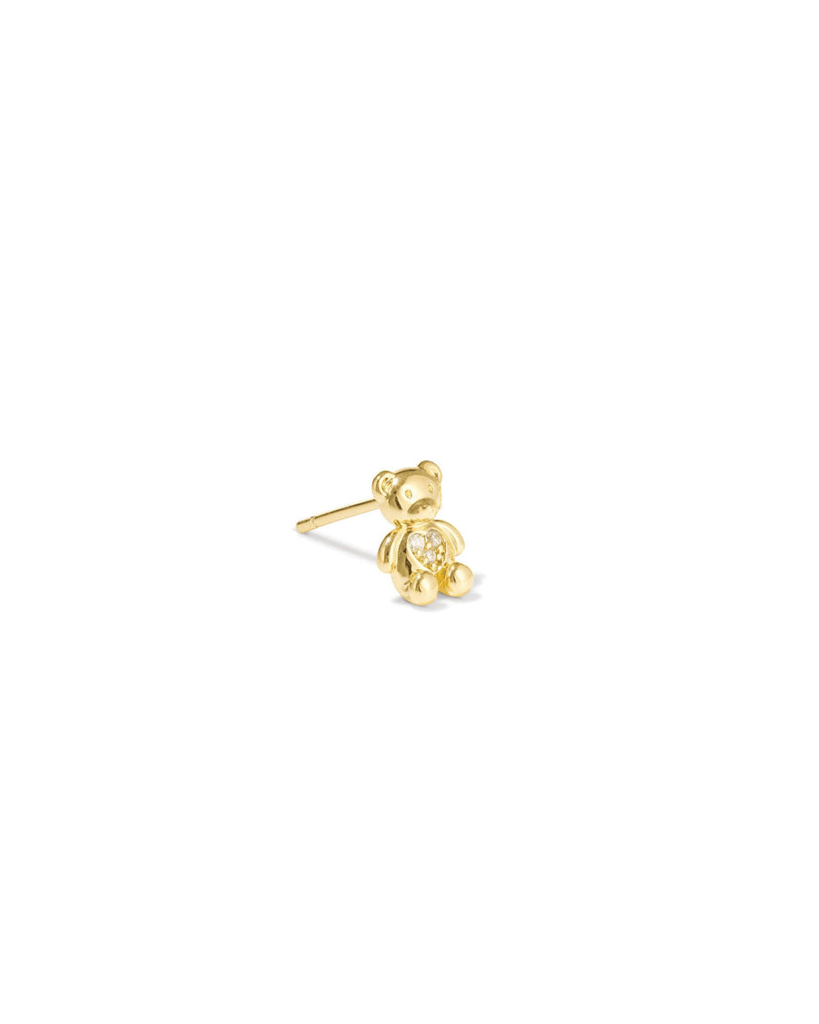 Quiet Icon-Teddy Bear CZ Heart Stud-Earrings-14k Gold Vermeil, Cubic Zirconia-Blue Ruby Jewellery-Vancouver Canada