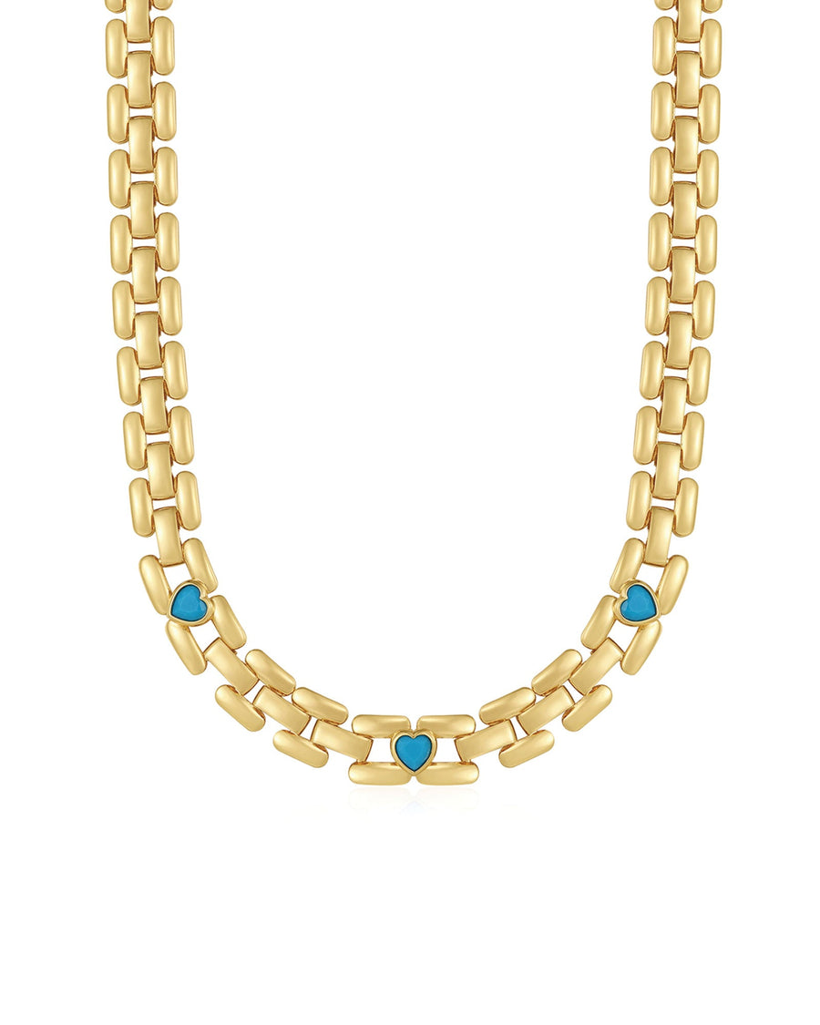 Luv AJ-The Heart Stone Link Necklace-Necklaces-18k Gold Plated, Turquoise-Blue Ruby Jewellery-Vancouver Canada