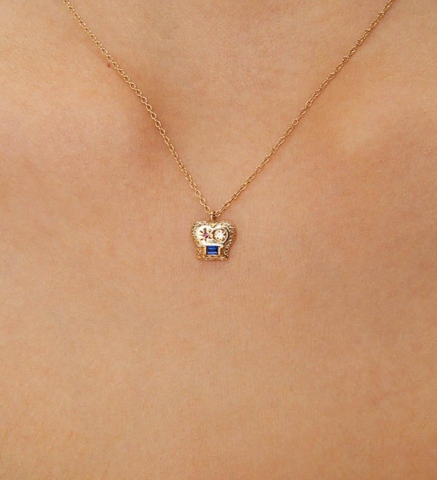 Scosha-The Max Necklace I Mixed Sapphires-Necklaces-14k Yellow Gold, Diamond, Ruby, Yellow Sapphire, Blue Sapphire-Blue Ruby Jewellery-Vancouver Canada