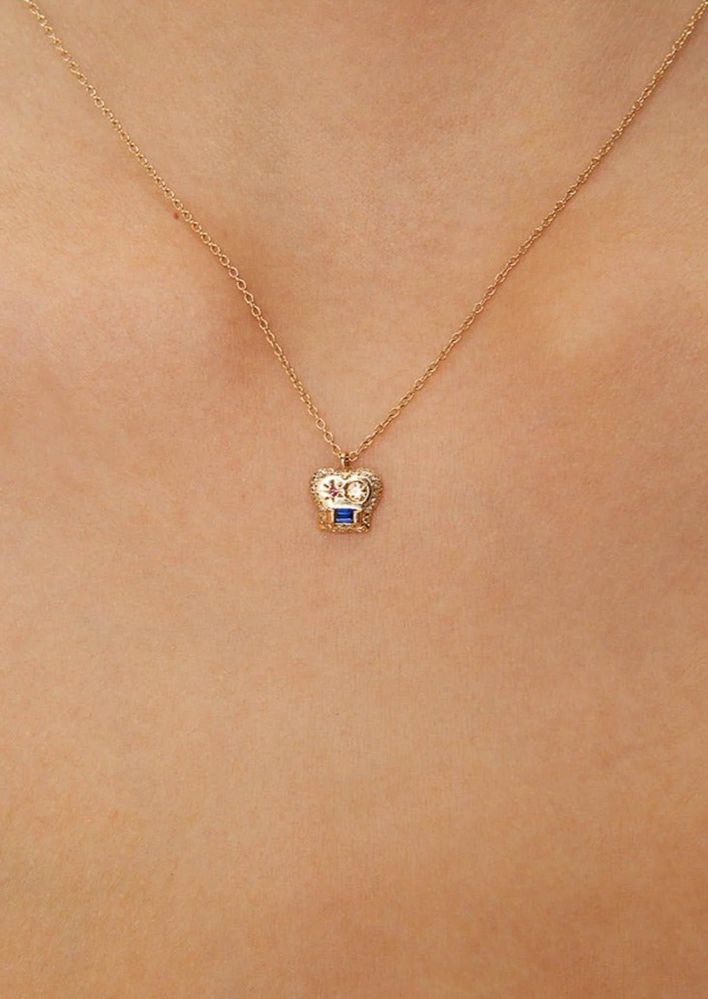 Scosha-The Max Necklace I Mixed Sapphires-Necklaces-14k Yellow Gold, Diamond, Ruby, Yellow Sapphire, Blue Sapphire-Blue Ruby Jewellery-Vancouver Canada