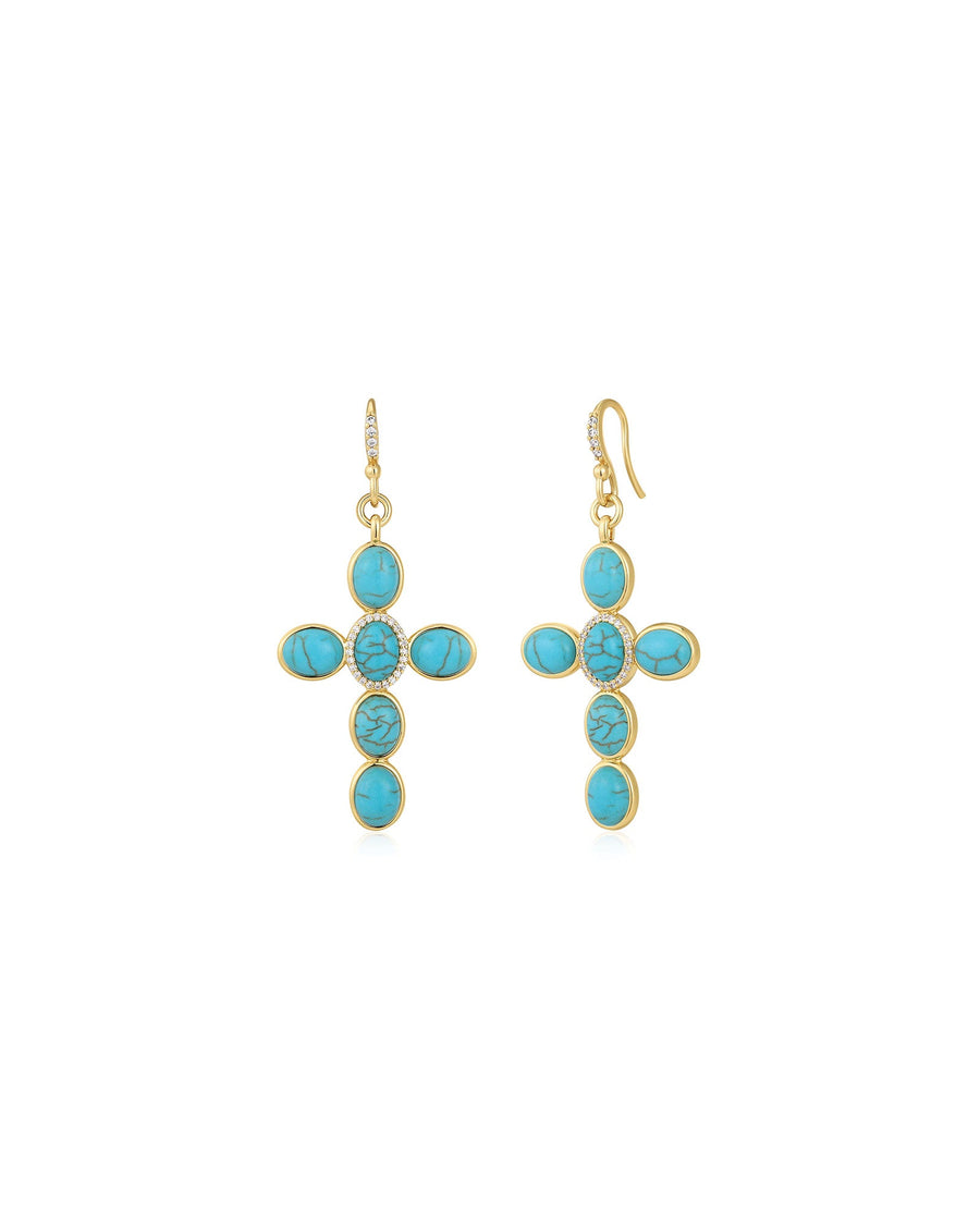 Luv AJ-The Turquoise Cross Earrings-Earrings-18k Gold Plated, Turquoise-Blue Ruby Jewellery-Vancouver Canada