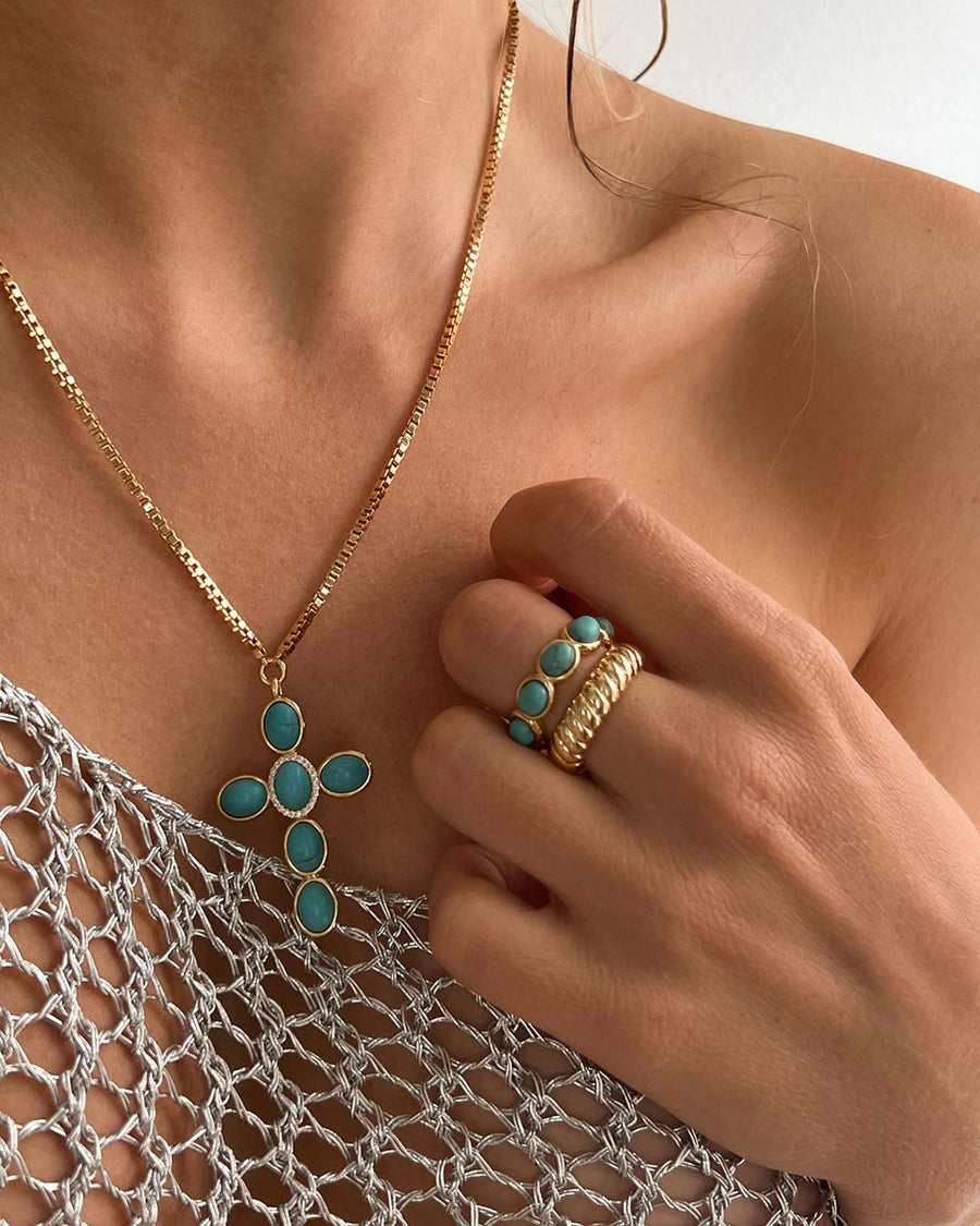 Luv AJ-The Turquoise Cross Necklace-Necklaces-18k Gold Plated, Turquoise-Blue Ruby Jewellery-Vancouver Canada