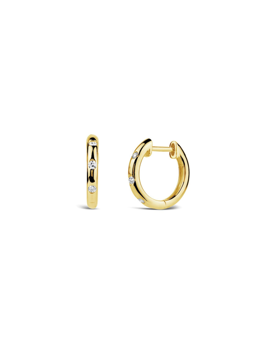 Three Diamond Huggies-Earrings-Goldhive-14k Yellow Gold-Blue Ruby Jewellery-Vancouver-Canada