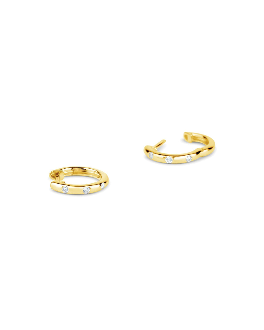 Three Diamond Huggies-Earrings-Goldhive-14k Yellow Gold-Blue Ruby Jewellery-Vancouver-Canada