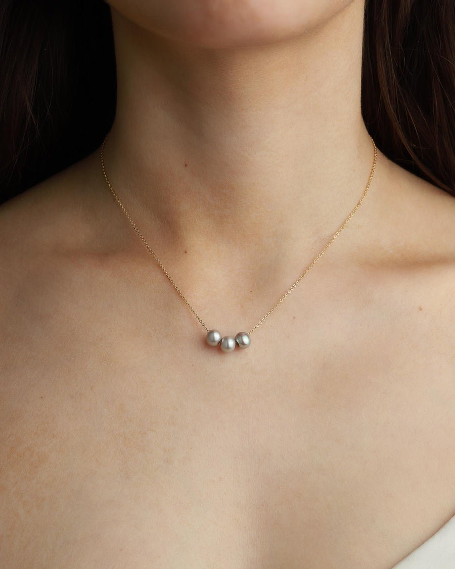 Poppy Rose-Three Floating Pearl Necklace-Necklaces-14k Gold-fill, Grey Pearl-Blue Ruby Jewellery-Vancouver Canada